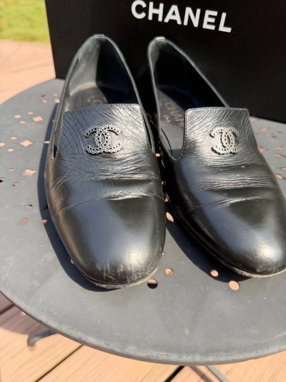 Chanel black calf skin leather moccasins - loafers size 36